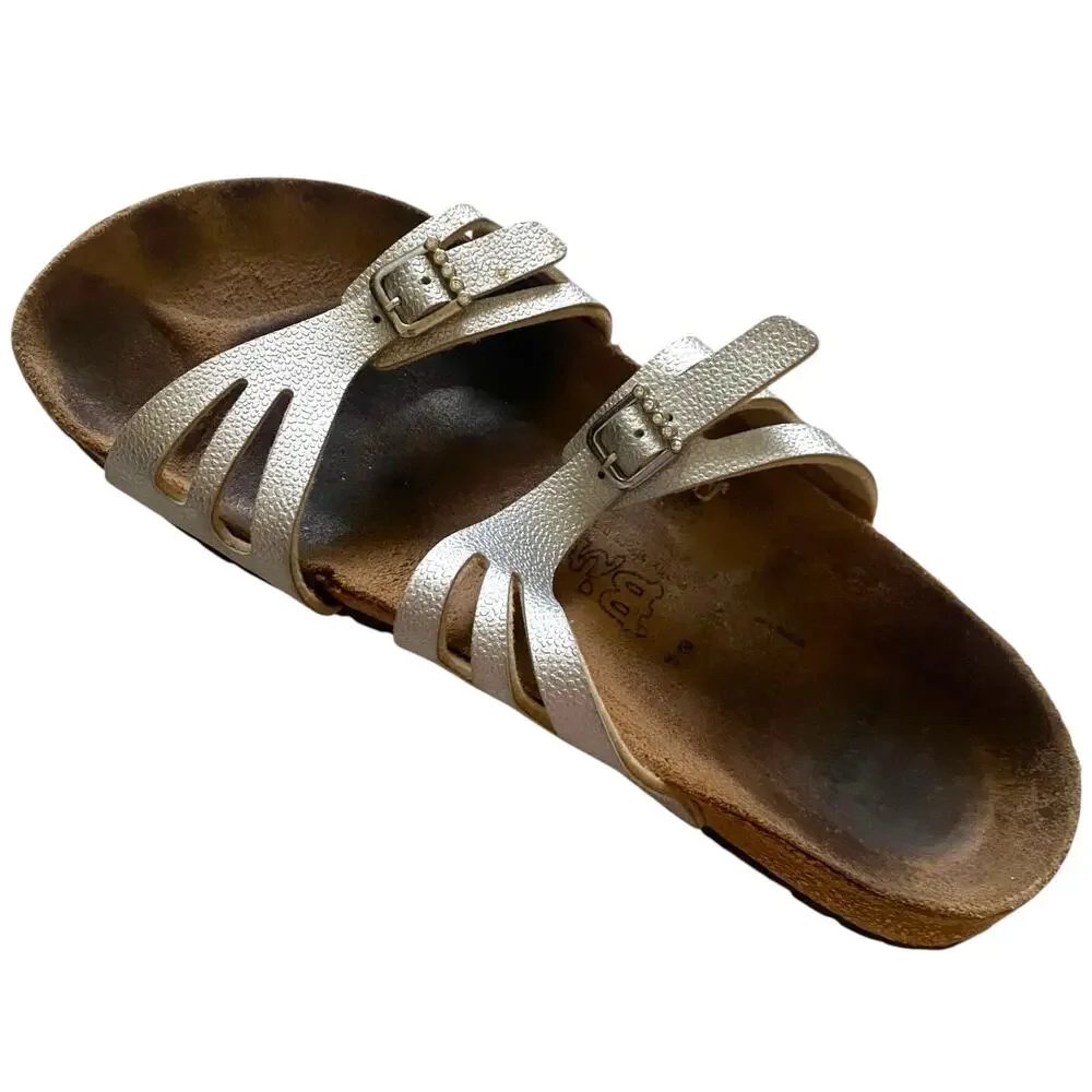 Birkenstock Birkis Size 41 US 10 Silver Moorea Granada Rhinestones 2 Strap
